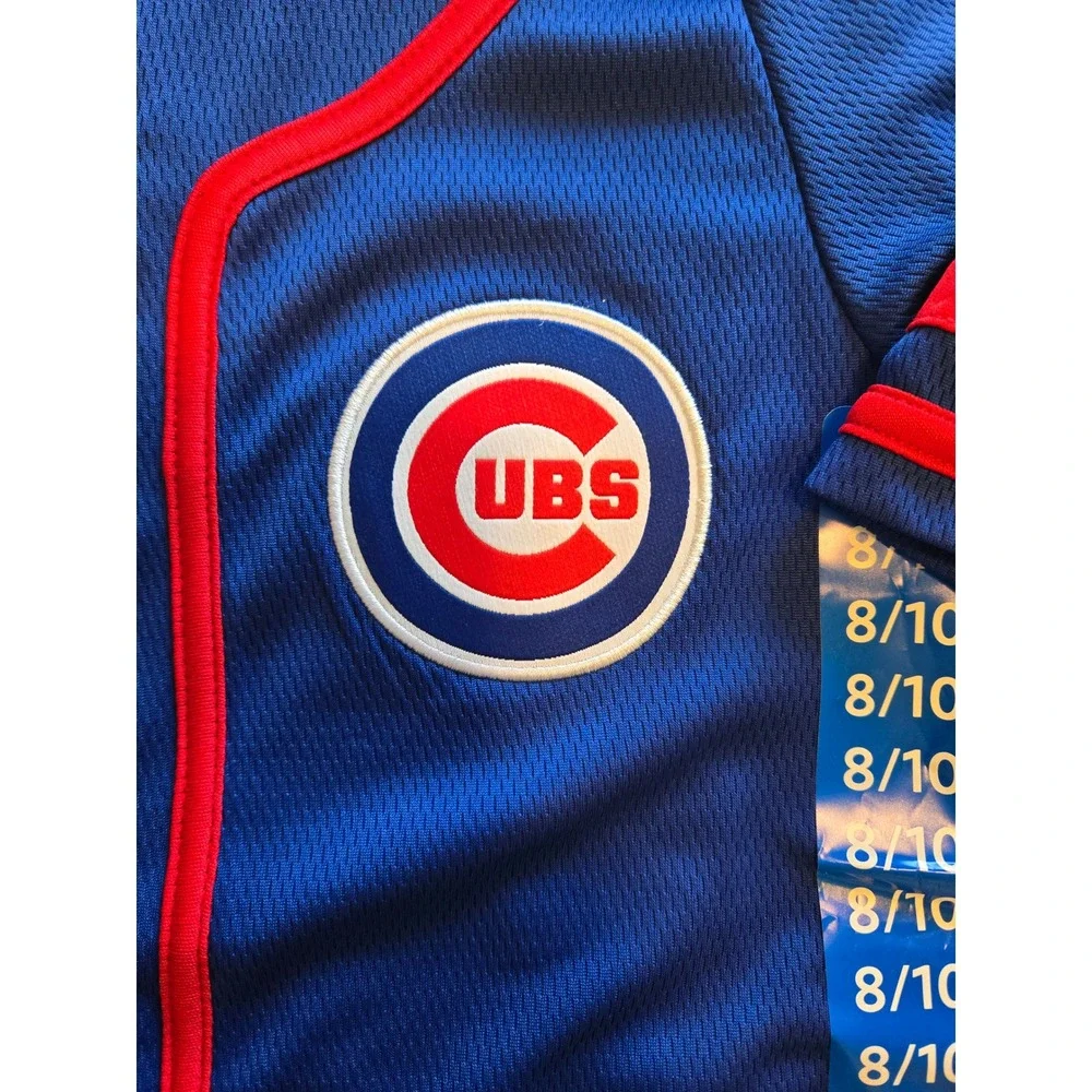 MLB Chicago Cubs Kids Baseball Jersey Blue Red Button Down Size 6/7 New